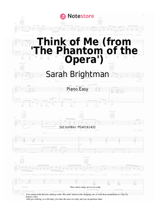 Think of Me (from 'The Phantom of the Opera') - Sarah Brightman, Steve Barton, Andrew Lloyd Webber Piano Sheet Music Easy - Piano.Easy