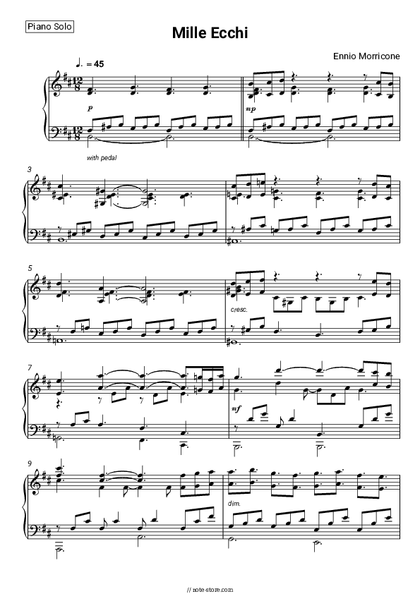 Mille Echi (La Piovra 2) - Ennio Morricone Piano Sheet Music - Piano.Solo