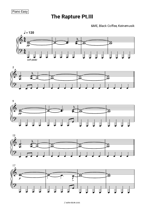The Rapture Pt.III - &ME, Black Coffee, Keinemusik Piano Sheet Music Easy - Piano.Easy