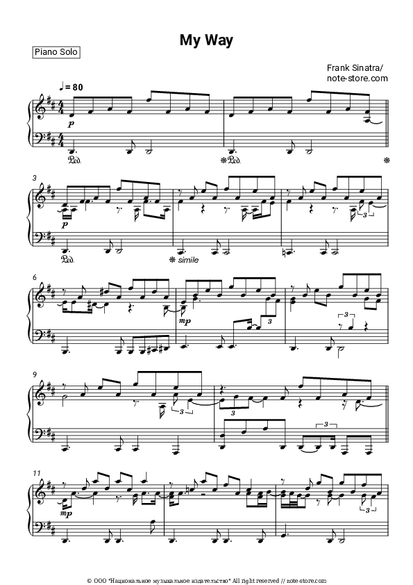 My Way - Frank Sinatra Piano Sheet Music - Piano.Solo