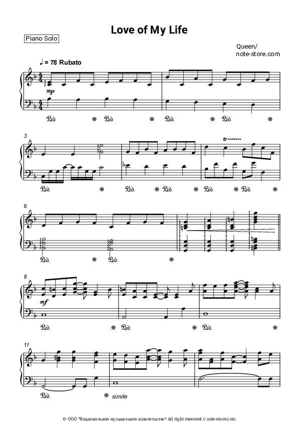 Love of My Life - Queen Piano Sheet Music - Piano.Solo