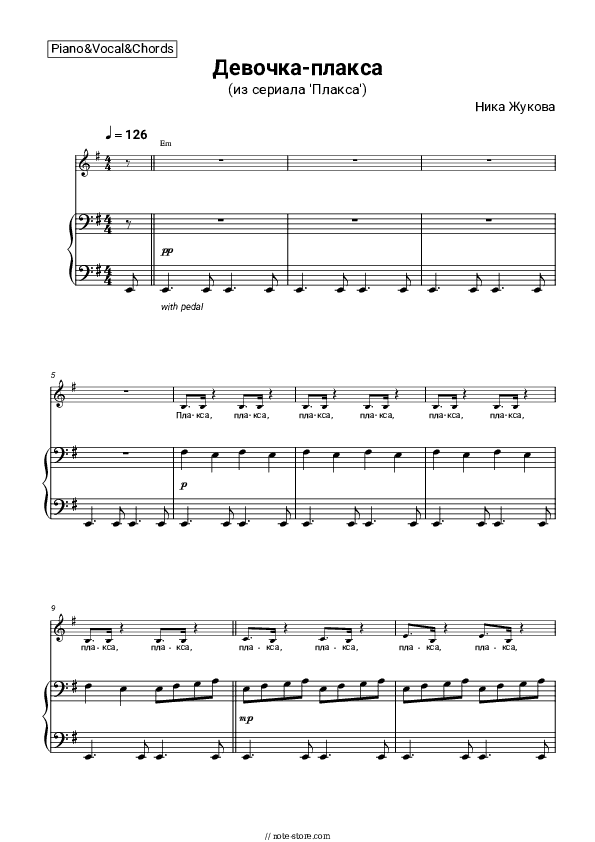 Девочка-плакса (из сериала 'Плакса') - Nika Zhukova Piano Sheet Music with the Vocal and Chords - Piano&Vocal&Chords