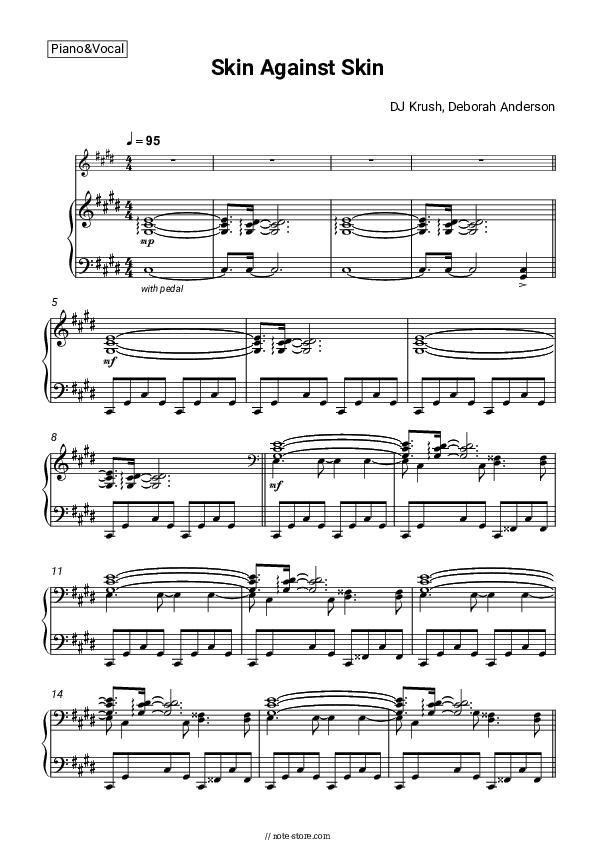 Skin Against Skin - DJ Krush, Deborah Anderson Piano Sheet Music with the Voice part - Piano&Vocal