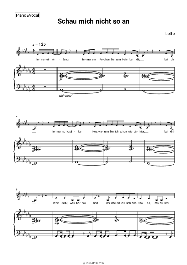 Schau mich nicht so an - LOTTE Piano Sheet Music with the Voice part - Piano&Vocal