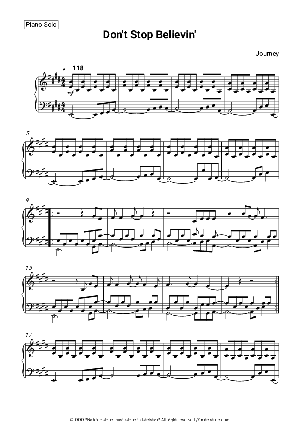 Don't Stop Believin' - Journey Piano Sheet Music - Piano.Solo