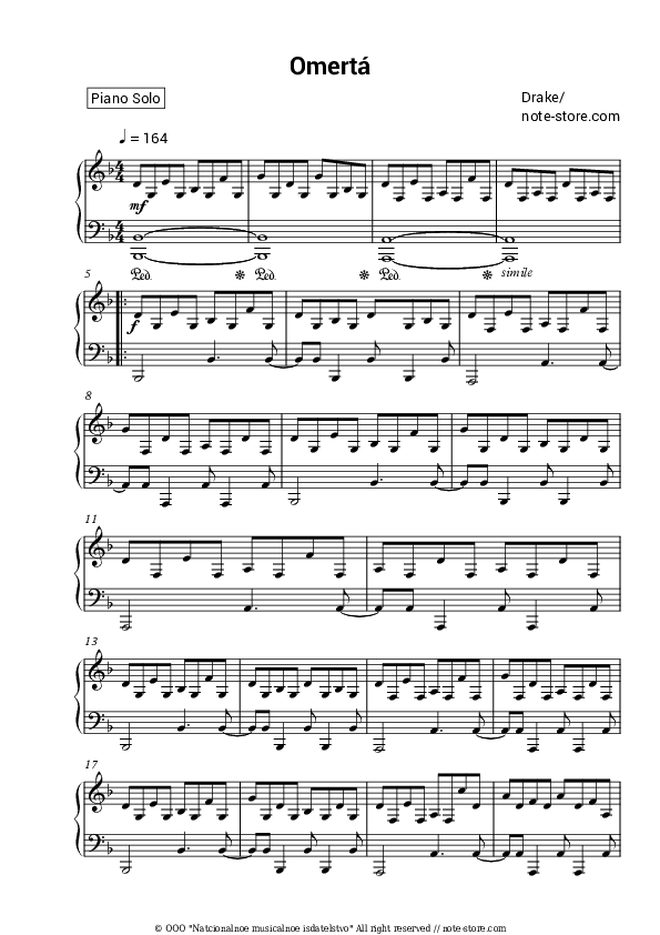 Omertà - Drake Piano Sheet Music - Piano.Solo