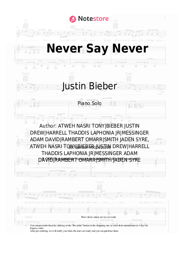Never Say Never - Justin Bieber, Jaden Smith Piano Sheet Music - Piano.Solo