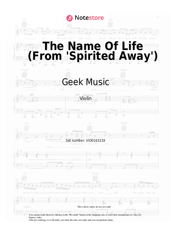 The Name Of Life (From 'Spirited Away') - Joe Hisaishi Violin Sheet Music - Violin