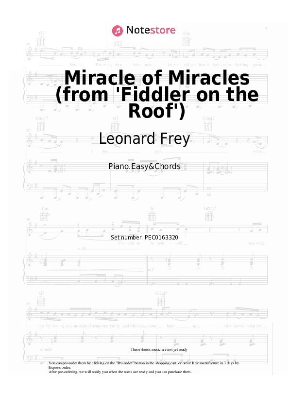 Miracle of Miracles (from 'Fiddler on the Roof') - Leonard Frey, Jerry Bock, Sheldon Harnick Sheet Music Easy and Chords - Piano.Easy&Chords