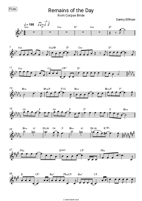 Remains of the Day (from Corpse Bride) - Danny Elfman Flute Sheet Music - Flute