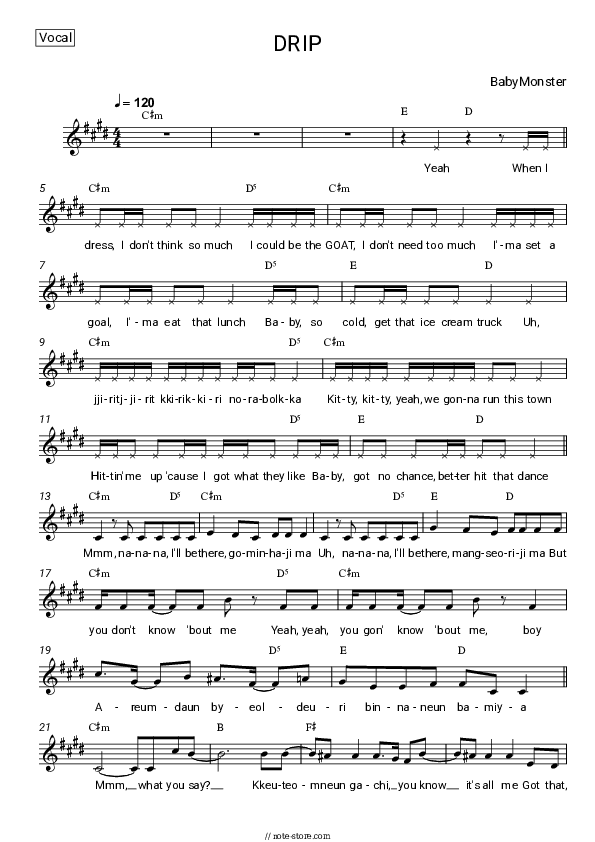 DRIP - BabyMonster Vocal Sheet Music - Vocal