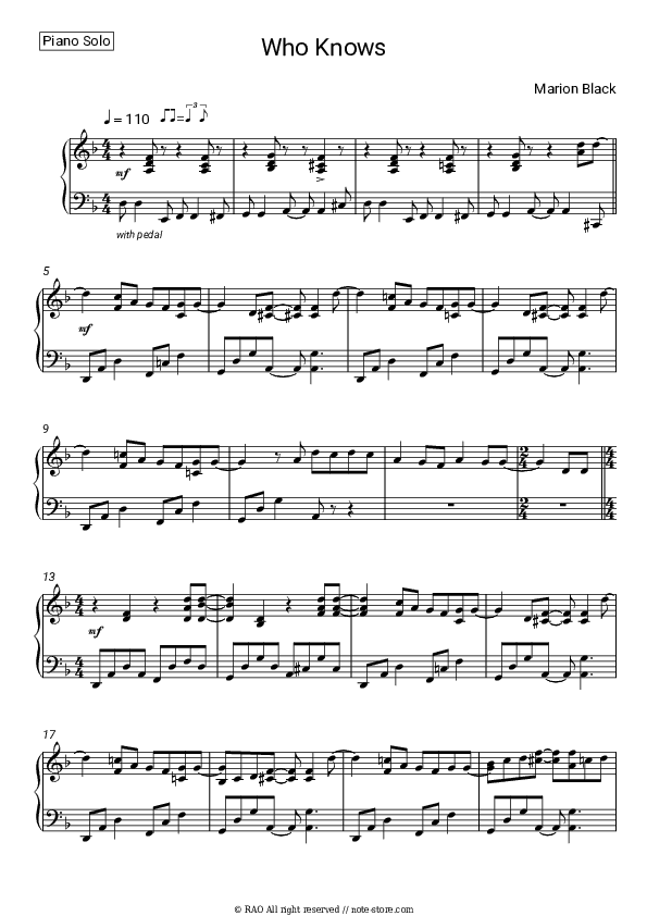 Who Knows - Marion Black Piano Sheet Music - Piano.Solo