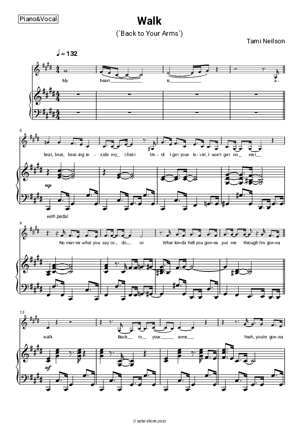 Walk (Back to your arms) - Tami Neilson Piano Sheet Music with the Voice part - Piano&Vocal