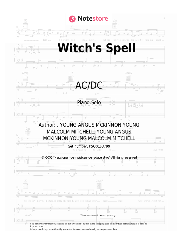 Witch's Spell - AC/DC Piano Sheet Music - Piano.Solo