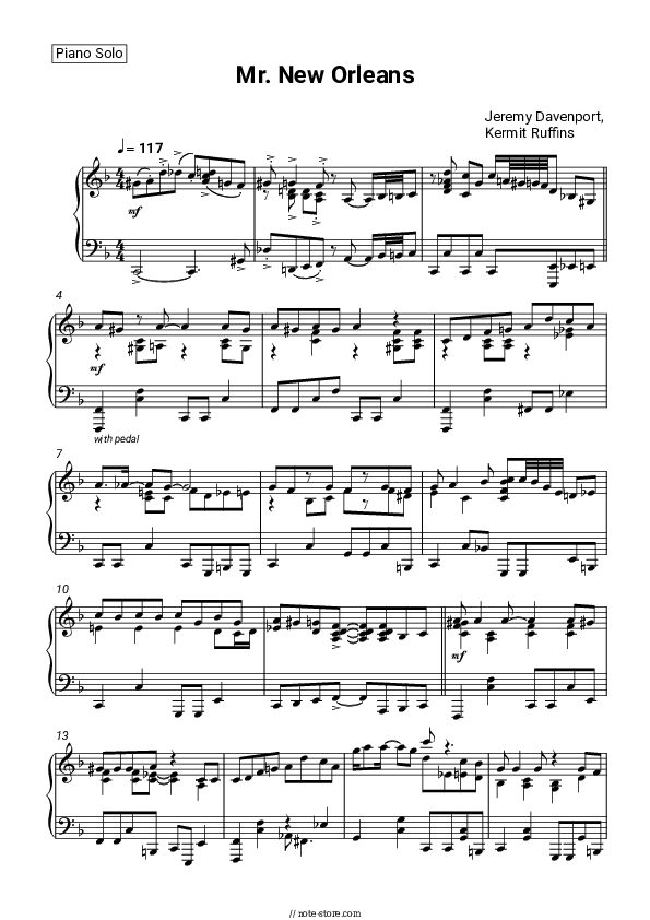 Mr. New Orleans - Jeremy Davenport, Kermit Ruffins Piano Sheet Music - Piano.Solo