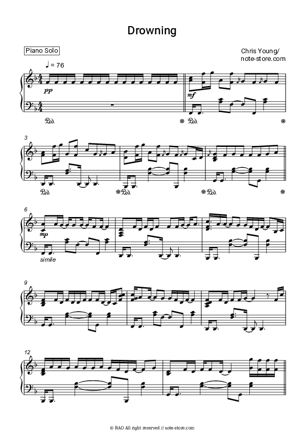 Drowning - Chris Young Piano Sheet Music - Piano.Solo