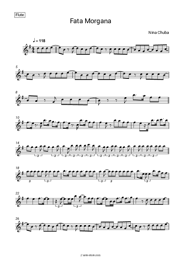 Fata Morgana - Nina Chuba, Tokio Hotel Flute Sheet Music - Flute