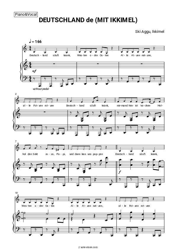 DEUTSCHLAND de (MIT IKKIMEL) - Ski Aggu, Ikkimel Piano Sheet Music with the Voice part - Piano&Vocal