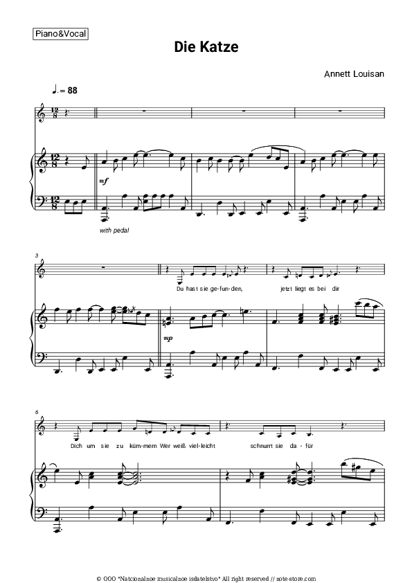 Die Katze - Annett Louisan Piano Sheet Music with the Voice part - Piano&Vocal