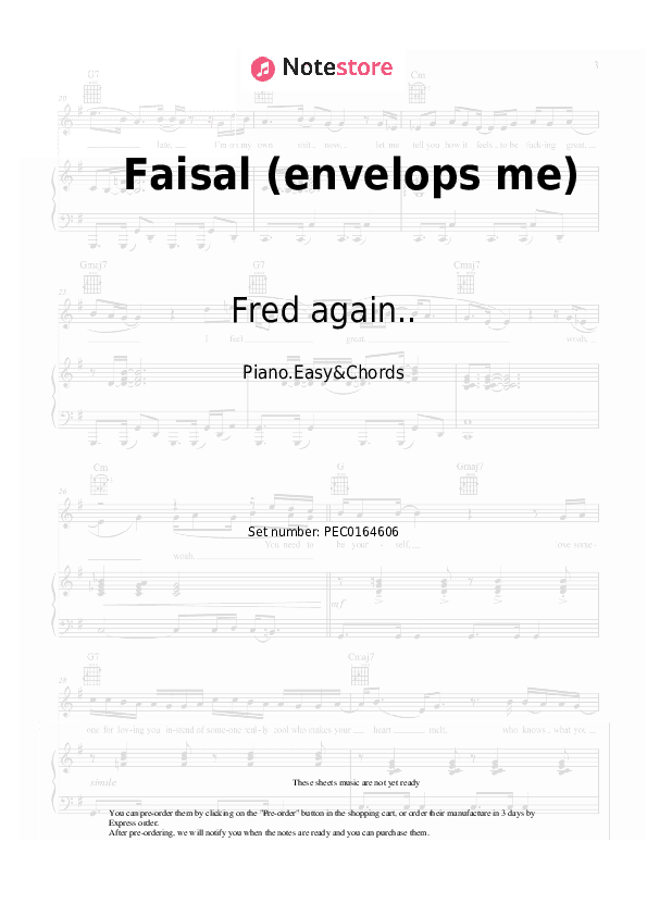 Faisal (envelops me) - Fred again.. Sheet Music Easy and Chords - Piano.Easy&Chords