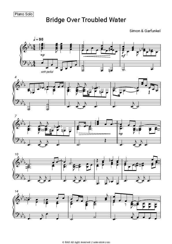 Bridge Over Troubled Water - Simon & Garfunkel Piano Sheet Music - Piano.Solo