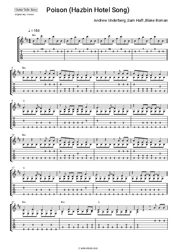 Poison (Hazbin Hotel song) - Blake Roman, Sam Haft, Andrew Underberg Tabs Easy - Guitar.Tab.Easy