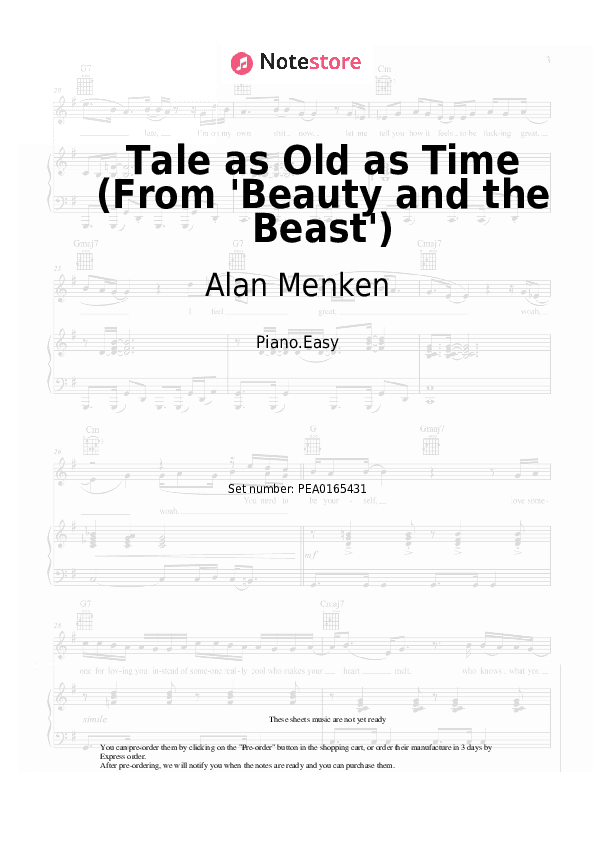 Tale as Old as Time (From 'Beauty and the Beast') - Alan Menken, Angela Lansbury Piano Sheet Music Easy - Piano.Easy