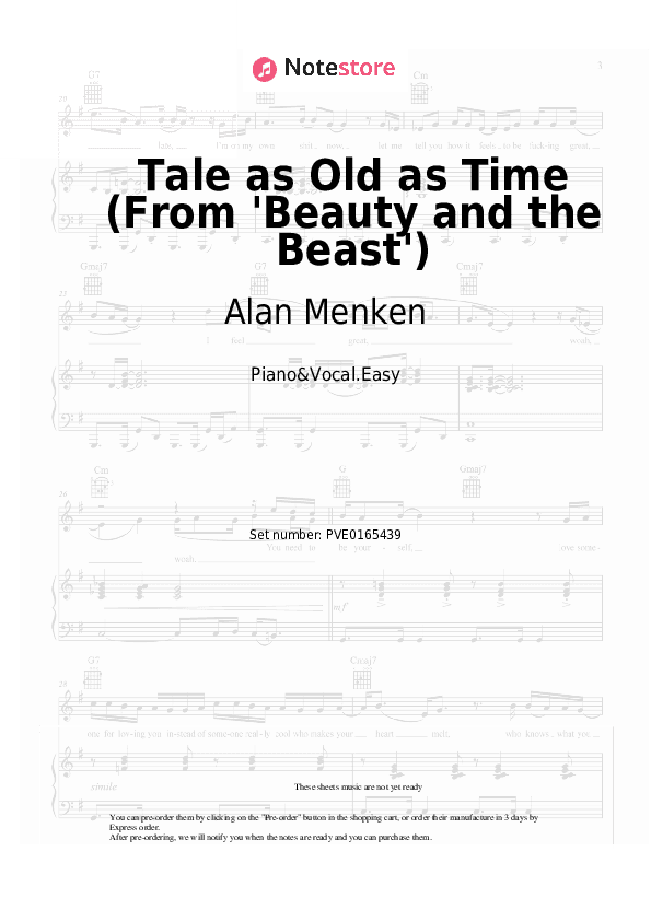 Tale as Old as Time (From 'Beauty and the Beast') - Alan Menken, Angela Lansbury Piano Sheet Music Easy and Vocal - Piano&Vocal.Easy