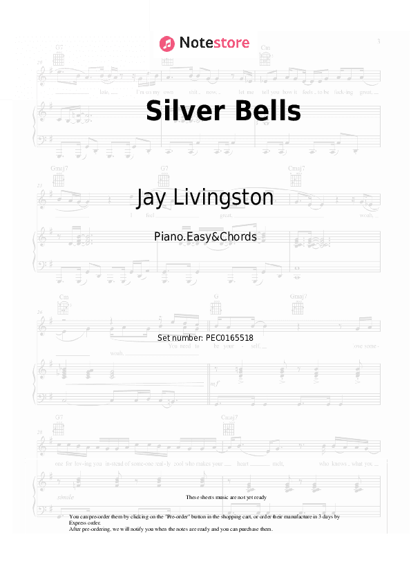 Silver Bells - Jay Livingston, Ray Evans, Brenda Lee Sheet Music Easy and Chords - Piano.Easy&Chords