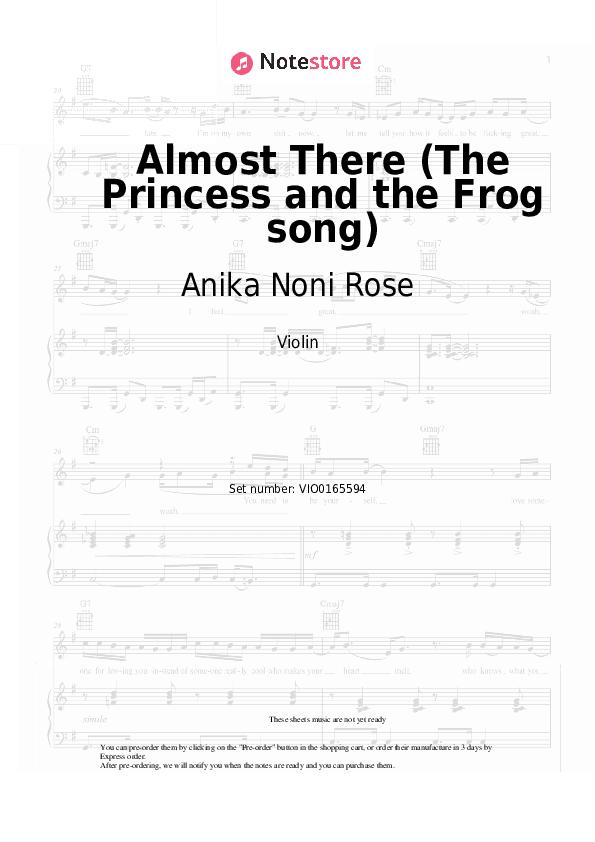 Almost There (The Princess and the Frog song) - Anika Noni Rose, Randy Newman Violin Sheet Music - Violin