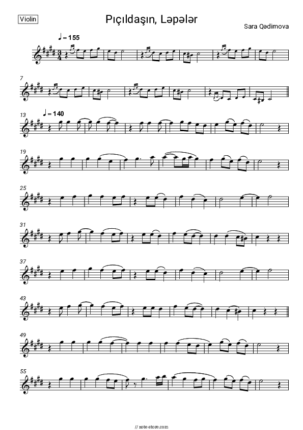 Pıçıldaşın, Ləpələr - Sara Qədimova Violin Sheet Music - Violin