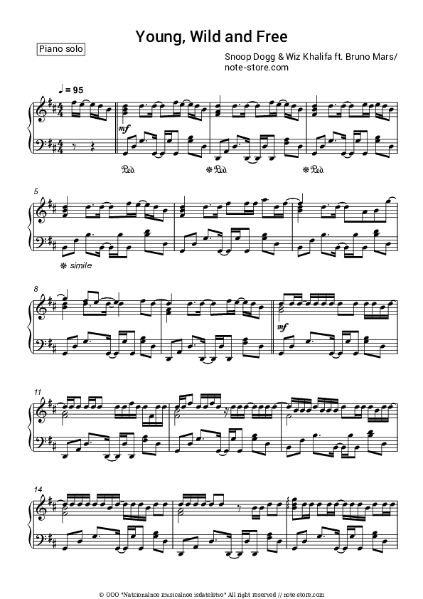 Young, Wild & Free - Snoop Dogg, Wiz Khalifa, Bruno Mars Piano Sheet Music - Piano.Solo