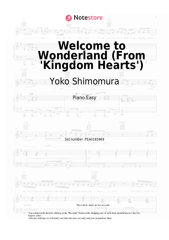 Welcome to Wonderland (From 'Kingdom Hearts') - Yoko Shimomura Piano Sheet Music Easy - Piano.Easy