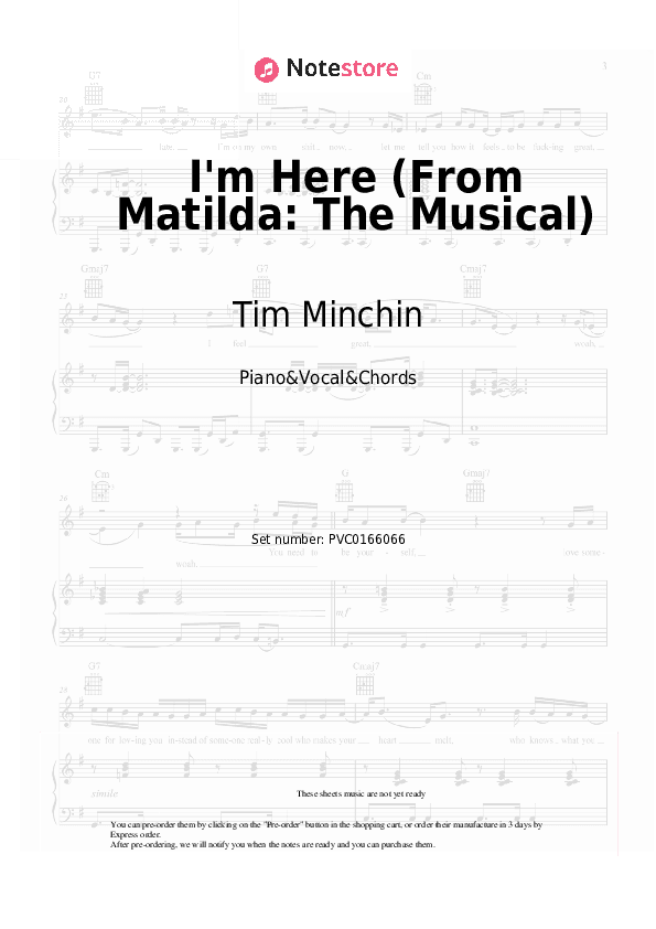 I'm Here (From Matilda: The Musical) - Tim Minchin Piano Sheet Music with the Vocal and Chords - Piano&Vocal&Chords
