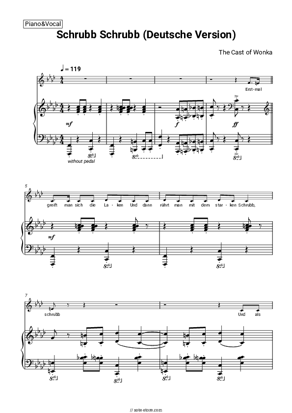 Schrubb Schrubb (Deutsche Version) - The Cast of Wonka Piano Sheet Music with the Voice part - Piano&Vocal