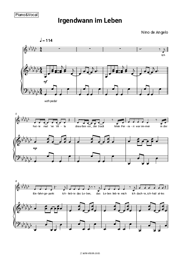 Irgendwann im Leben - Nino de Angelo Piano Sheet Music with the Voice part - Piano&Vocal