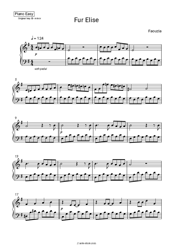 Fur Elise - Faouzia Piano Sheet Music Easy - Piano.Easy