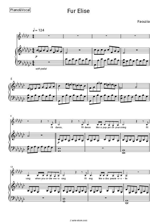 Fur Elise - Faouzia Piano Sheet Music with the Voice part - Piano&Vocal