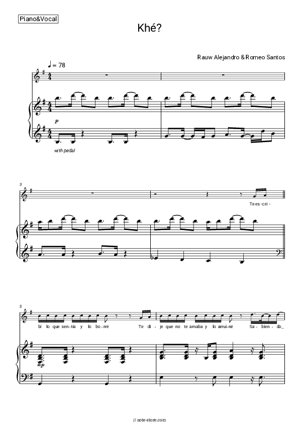 Khé? - Rauw Alejandro, Romeo Santos Piano Sheet Music with the Voice part - Piano&Vocal