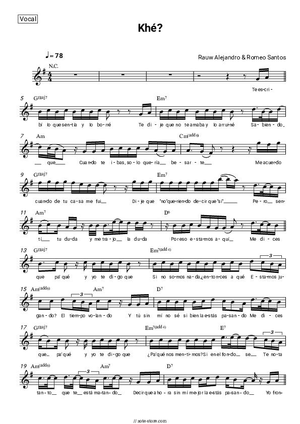 Khé? - Rauw Alejandro, Romeo Santos Vocal Sheet Music - Vocal