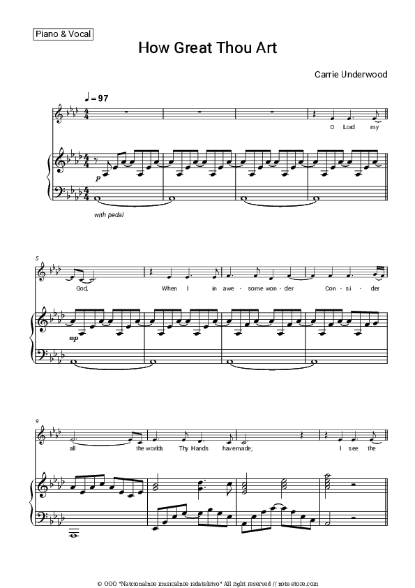 How Great Thou Art - Carrie Underwood Piano Sheet Music with the Voice part - Piano&Vocal