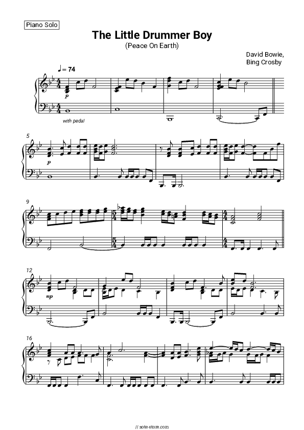 The Little Drummer Boy (Peace On Earth) - David Bowie, Bing Crosby Piano Sheet Music - Piano.Solo