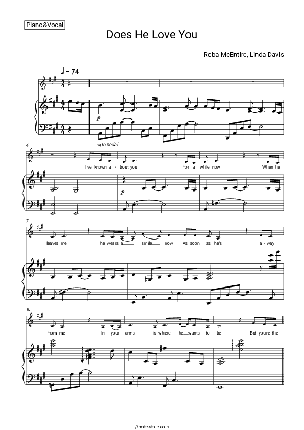 Does He Love You - Reba McEntire, Linda Davis Piano Sheet Music with the Voice part - Piano&Vocal