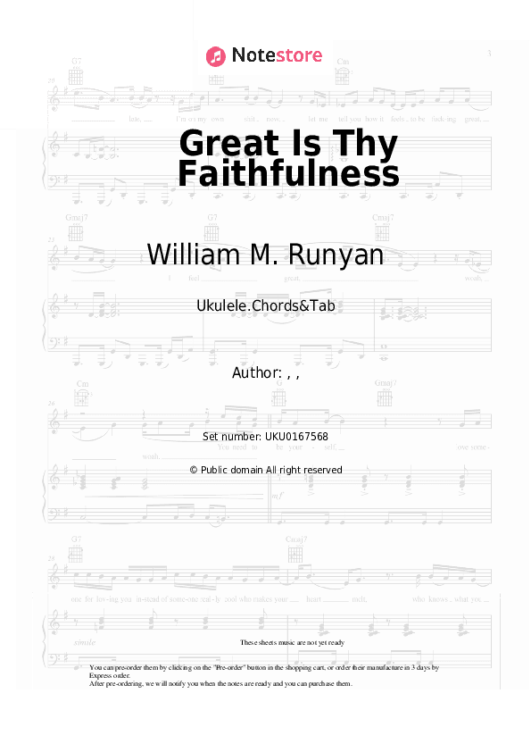 Great Is Thy Faithfulness - William M. Runyan Ukulele Sheet Music - Ukulele.Chords&Tab