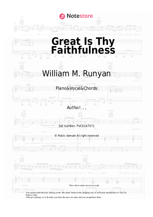 Great Is Thy Faithfulness - William M. Runyan Piano Sheet Music with the Vocal and Chords - Piano&Vocal&Chords