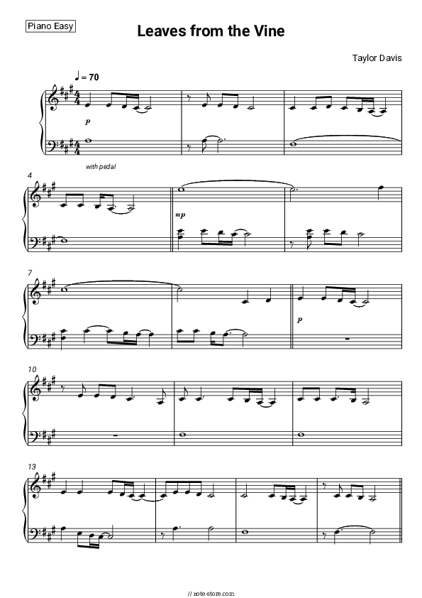 Leaves from the Vine (From 'Avatar: The Last Airbender') - Taylor Davis Piano Sheet Music Easy - Piano.Easy