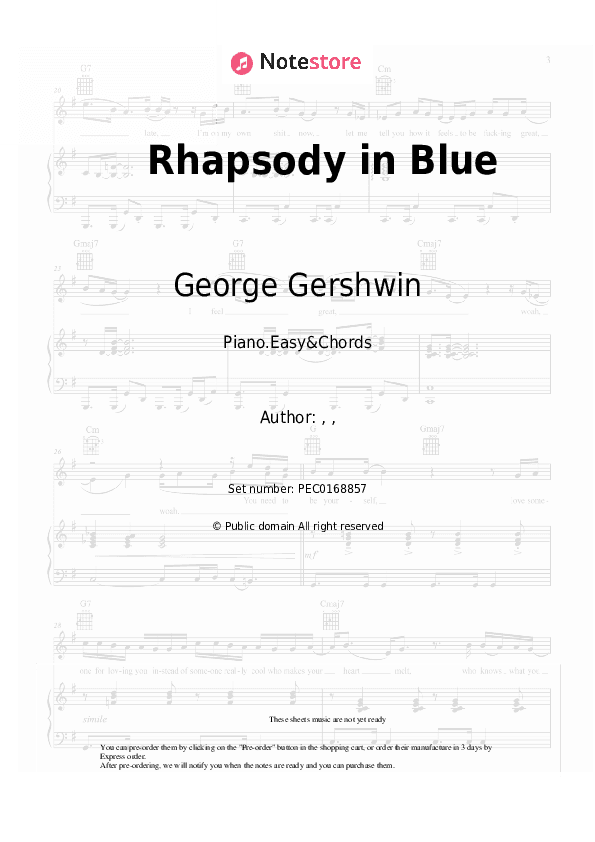 Rhapsody in Blue - George Gershwin Sheet Music Easy and Chords - Piano.Easy&Chords