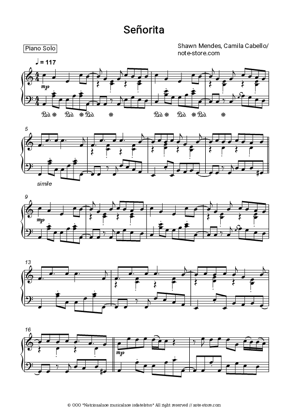 Senorita - Shawn Mendes, Camila Cabello Piano Sheet Music - Piano.Solo