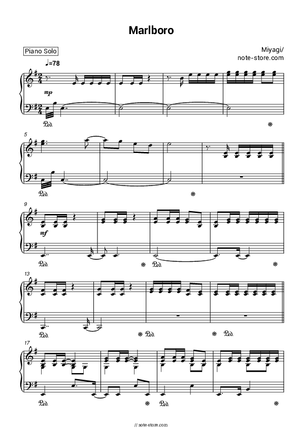 Marlboro - Miyagi Piano Sheet Music - Piano.Solo