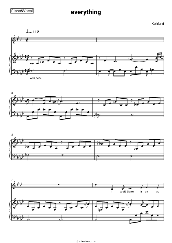 ​everything - Kehlani Piano Sheet Music with the Voice part - Piano&Vocal